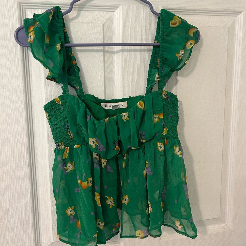 Urban Outfitters Green Floral Blouse Size S